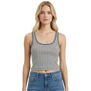 Free People We The Free Textured Ribbed Tank Top Size Large Black White Stripe